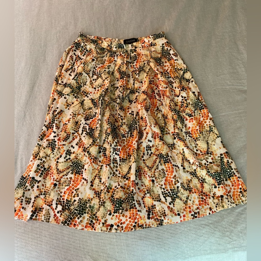 Saloni designer midi skirt 100% silk with geometric print size US 10
